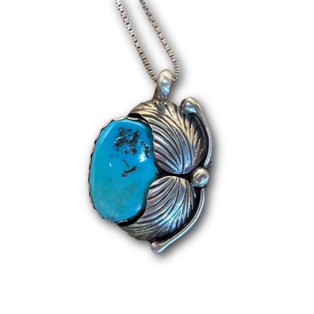 Turquoise & Silver-Tone Leaf Pendant